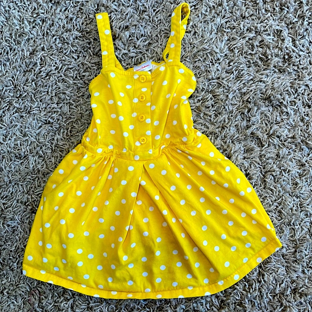 Girls Hanna Andersson romper shorts dress one-piece yellow white polka dot 8